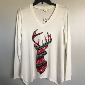 Cloth & Portrait Reindeer Red Green Snowflakes Christmas Sweater